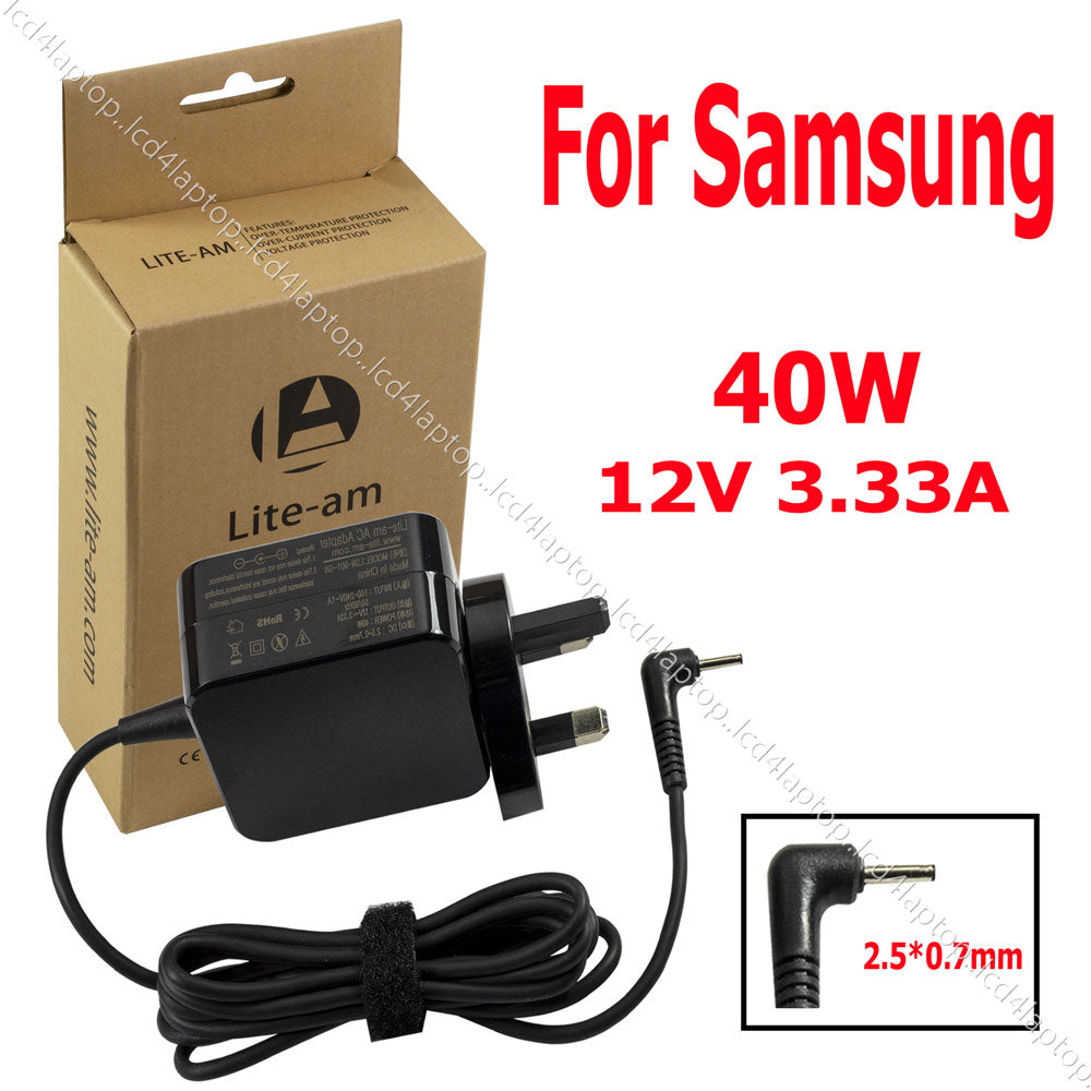 For Samsung 40W 12V 3.33A 2.5*0.7mm AC Power Adapter Battery Charger PSU + UK Plug Replacement by Lite-am - Lcd4Laptop