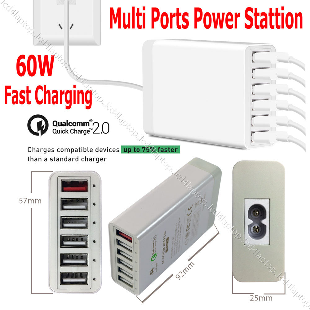 For iPhone iPad Multi 6 Ports 60W USB AC Power Adapter Battery Charger QC 2.0 - Lcd4Laptop