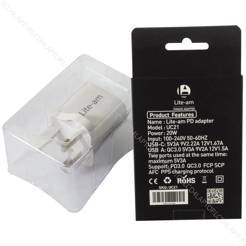 USB C Charger AC Adapter Power Supply Fast Charge 20W PSU For Apple iPhone iPad - Lcd4Laptop