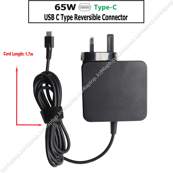 65W USB-C Replacement AC Adapter Battery Charger Auto 5V 9V 12V 14.5V 15V 20V 20.3V PSU Power Adapter - Lcd4Laptop