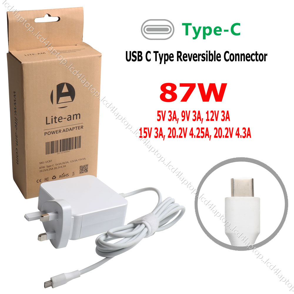 For Macbook Pro MV902LL/A MV912LL/A USB-C 87W AC Adapter Charger + UK Plug Replacement by Lite-am - Lcd4Laptop