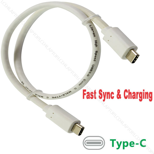 C Type Cable USB-C To USB-C 3.1 Fast Sync & Charging Cable Lead - Black Or White - Lcd4Laptop