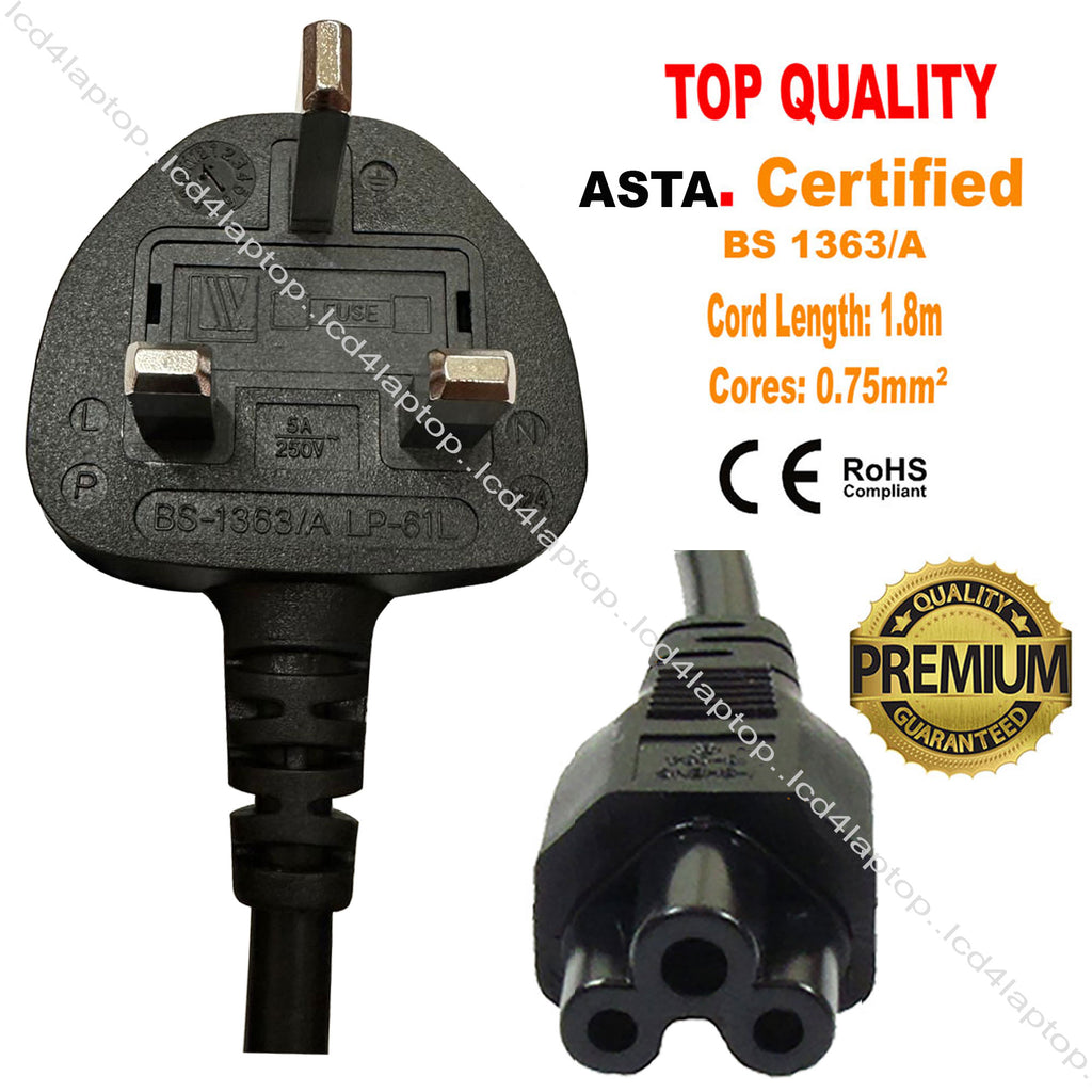 1.8m Clover Leaf Cable, C5 to UK Mains Cable, Cord 5A Fuse 1 to 100PCS - Lcd4Laptop