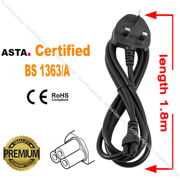 1.8m C5 Mickey Mouse Cloverleaf Mains Power Cable For Laptop Adapter - Lcd4Laptop