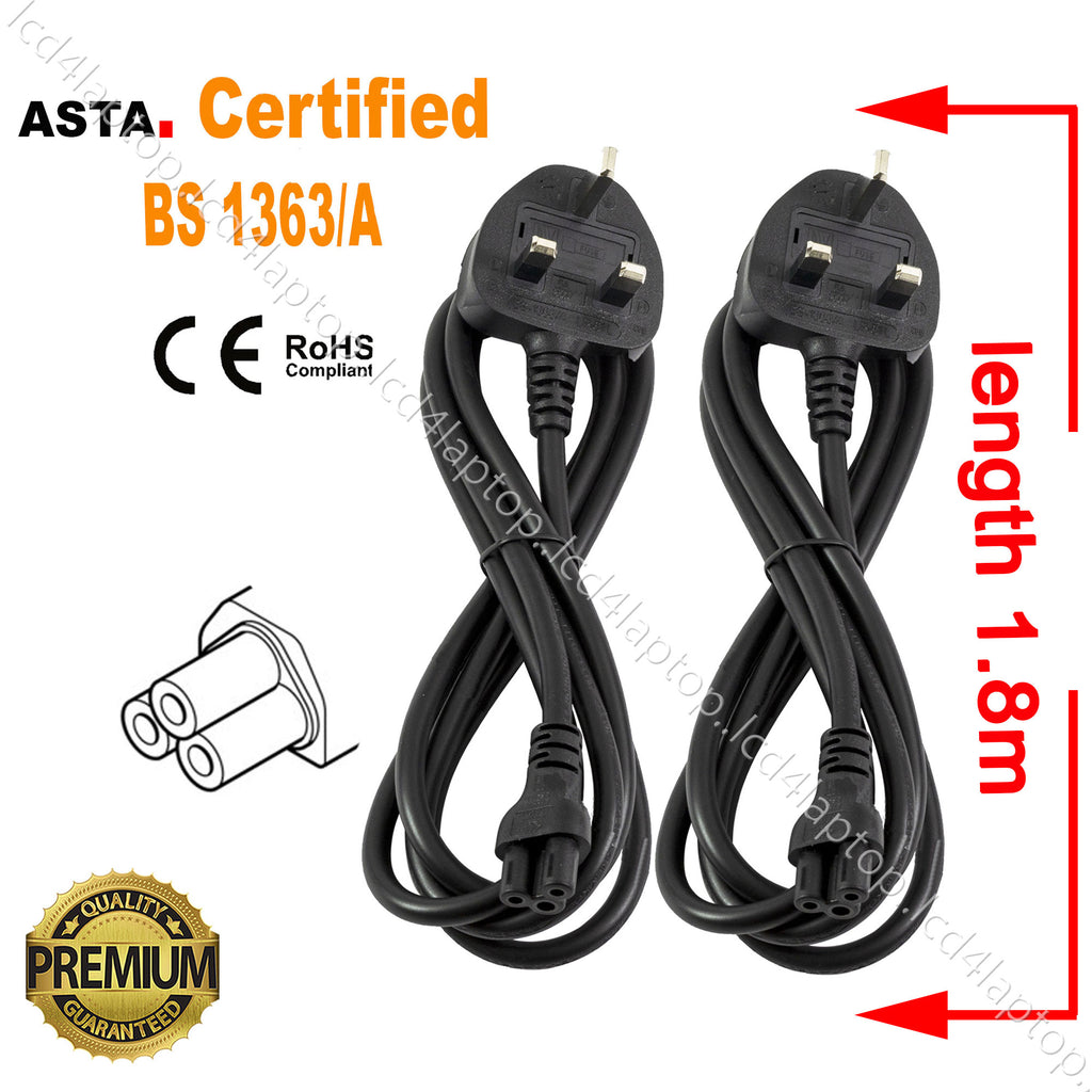 1.8m Clover Leaf Cable, C5 to UK Mains Cable, Cord 5A Fuse 1 to 100PCS - Lcd4Laptop
