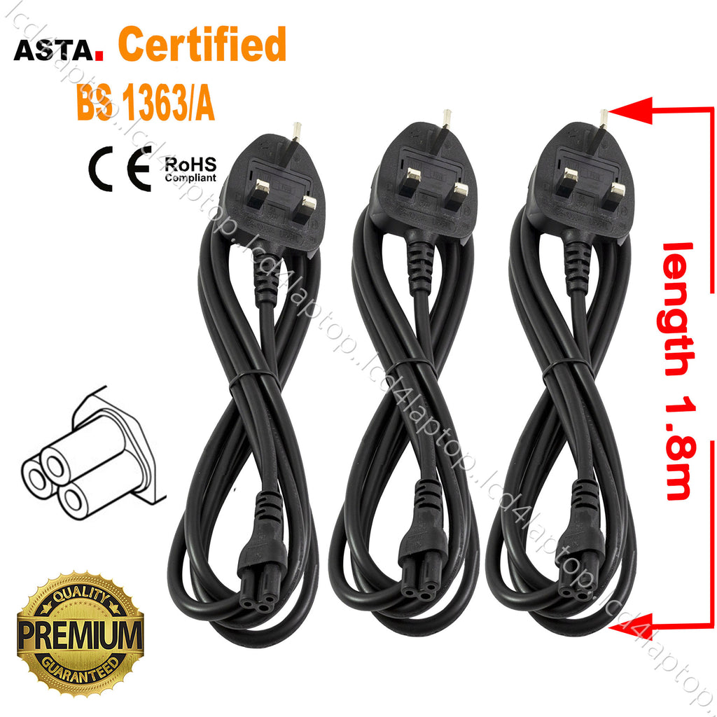 1.8m Clover Leaf Cable, C5 to UK Mains Cable, Cord 5A Fuse 1 to 100PCS - Lcd4Laptop