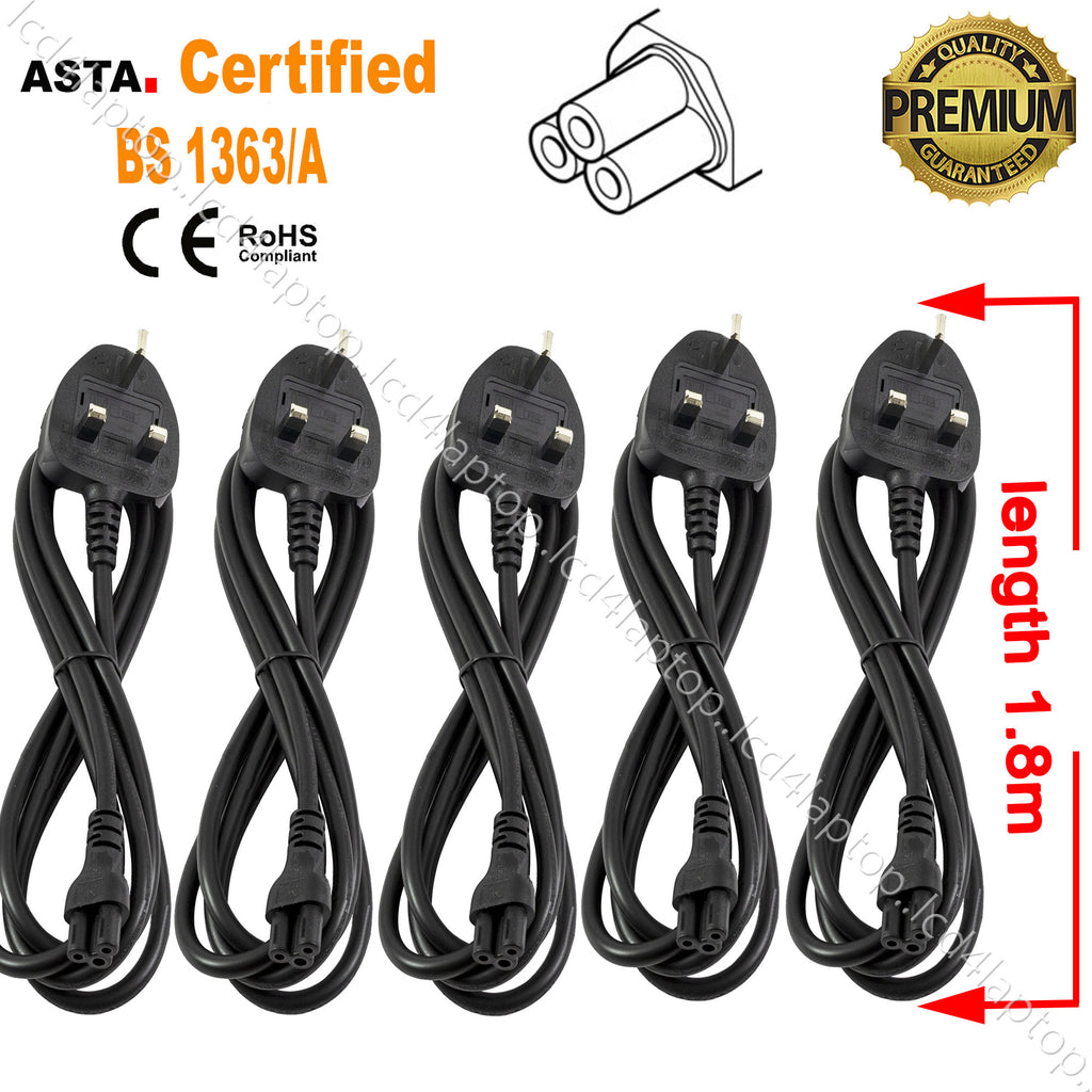 1.8m Clover Leaf Cable, C5 to UK Mains Cable, Cord 5A Fuse 1 to 100PCS - Lcd4Laptop