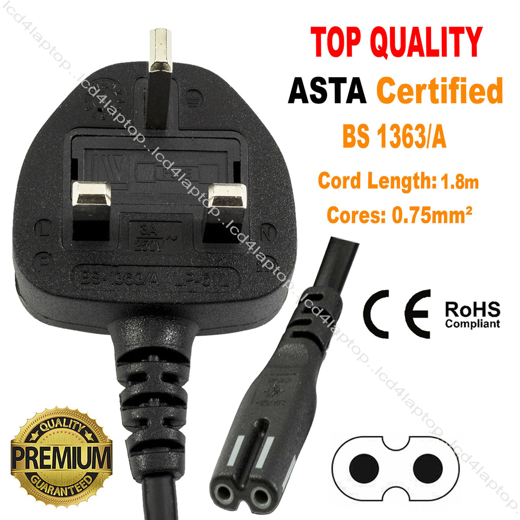 1.8m C7 Figure 8 Fig8 UK 2Pin Laptop TV LCD Mains Power Lead Cable - Lcd4Laptop