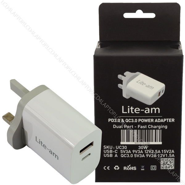 For Apple iPad A16 A3356 2025 Dual Port Fast Charger 30W AC Adapter - Lcd4Laptop
