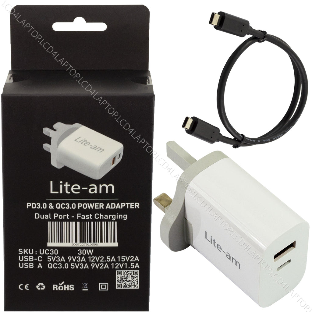For Samsung Galaxy A12 Dual Port Fast Charger 30W AC Adapter