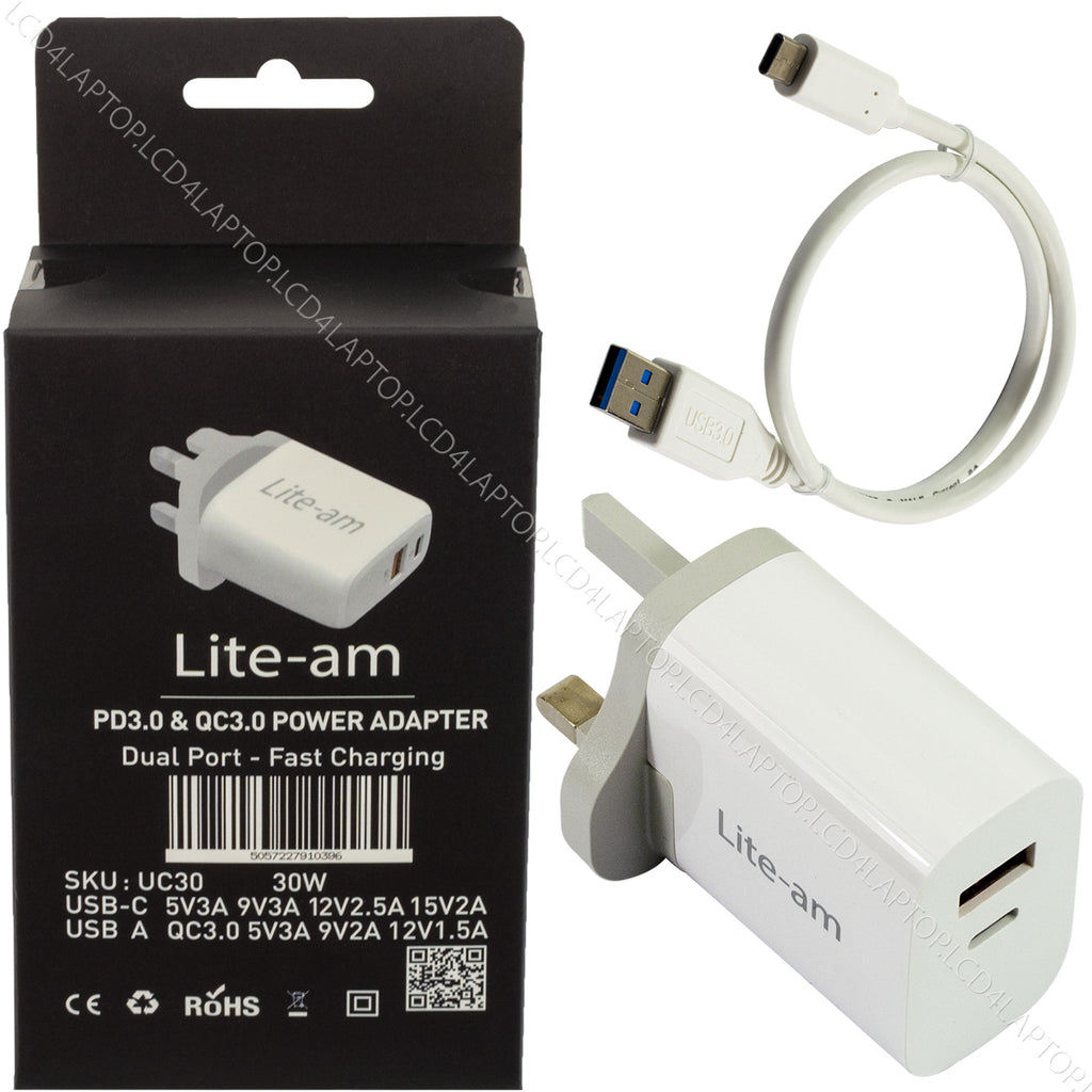 For Apple iPad A16 A3356 2025 Dual Port Fast Charger 30W AC Adapter - Lcd4Laptop
