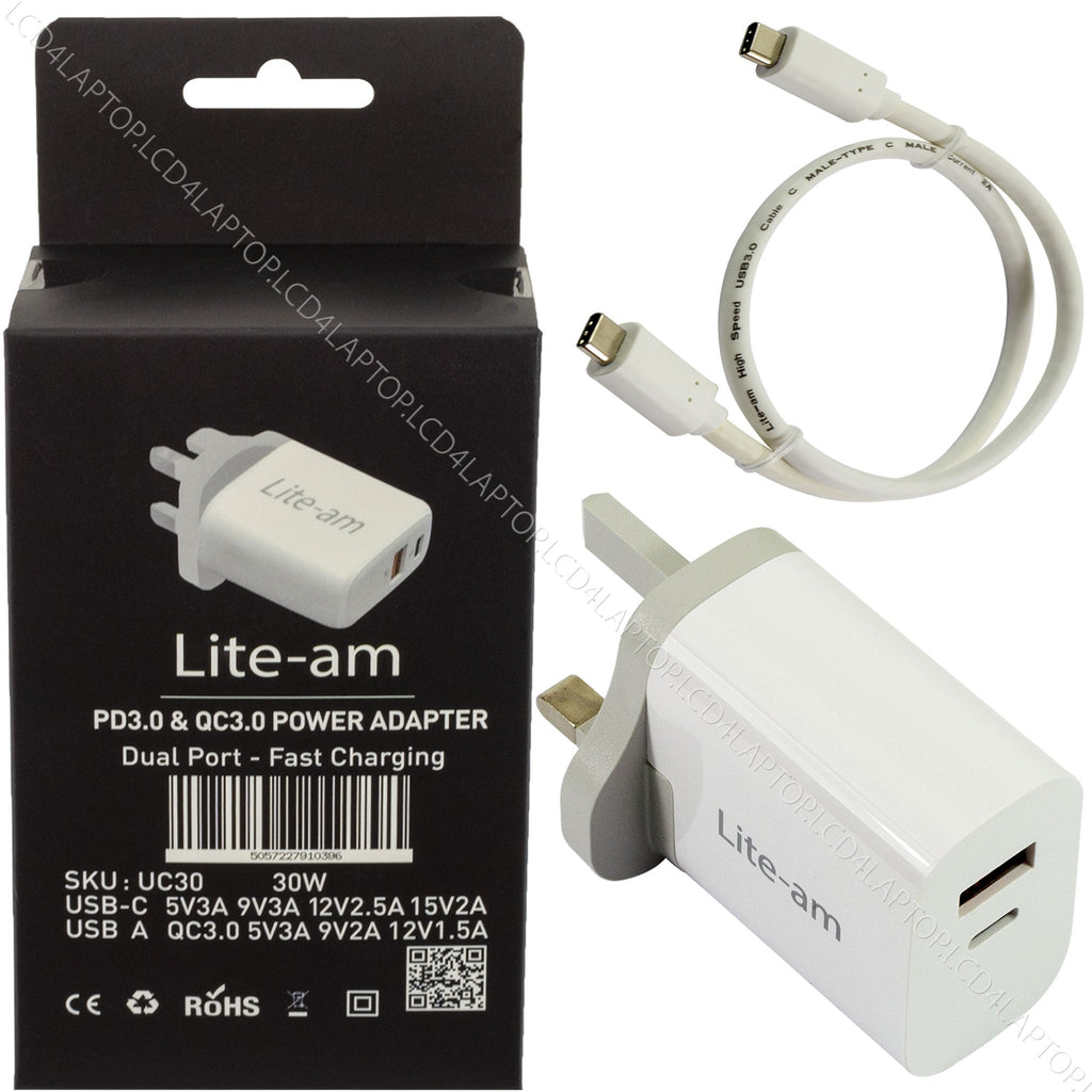 For Samsung Galaxy A12 Dual Port Fast Charger 30W AC Adapter