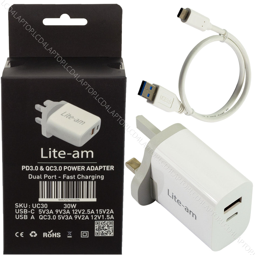 For iPad Air 11‑inch M4 A3463 2026 Dual Port Charger 30W AC Adapter