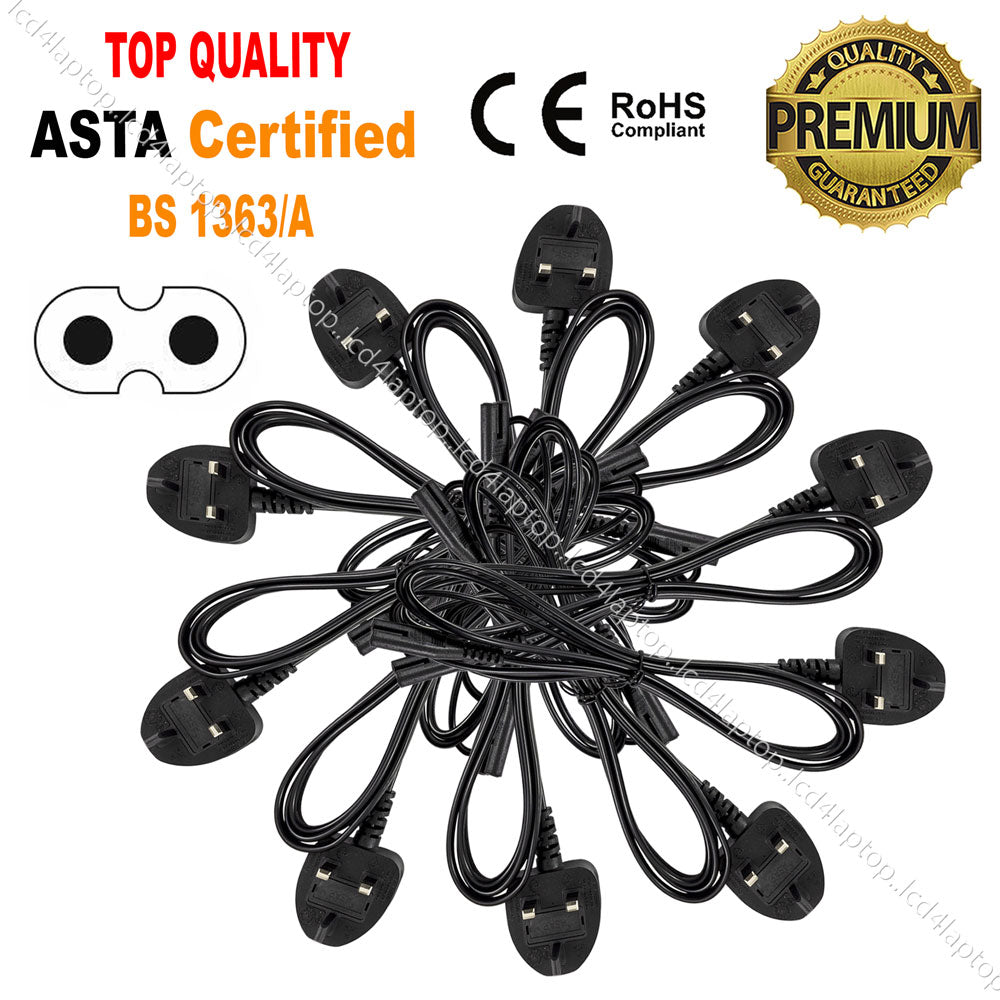 1.8m C7 Fig 8 Power Cord, UK 3 Pin Mains Plug to Figure 8 Cable Lead 1/2/3/4/5/10/25/50/100PCS For Laptop Adapter,Printer,  Scanner & Playstation etc 3A Fuse - Lcd4Laptop