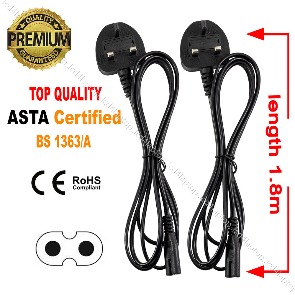 1.8m C7 Fig 8 Power Cord, UK 3 Pin Mains Plug to Figure 8 Cable Lead 1/2/3/4/5/10/25/50/100PCS For Laptop Adapter,Printer,  Scanner & Playstation etc 3A Fuse - Lcd4Laptop