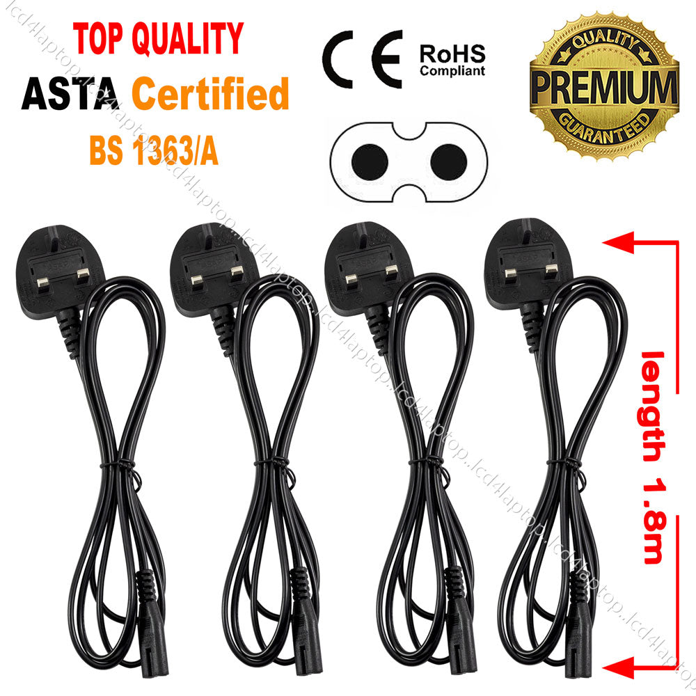 1.8m C7 Fig 8 Power Cord, UK 3 Pin Mains Plug to Figure 8 Cable Lead 1/2/3/4/5/10/25/50/100PCS For Laptop Adapter,Printer,  Scanner & Playstation etc 3A Fuse - Lcd4Laptop