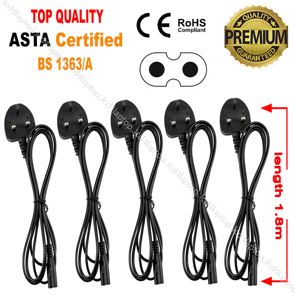 1.8m C7 Fig 8 Power Cord, UK 3 Pin Mains Plug to Figure 8 Cable Lead 1/2/3/4/5/10/25/50/100PCS For Laptop Adapter,Printer,  Scanner & Playstation etc 3A Fuse - Lcd4Laptop