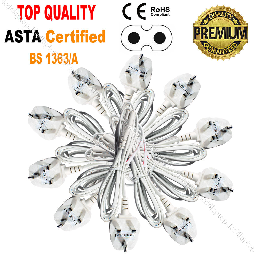 1.8m C7 Fig 8 Power Cord, UK 3 Pin Mains Plug to Figure 8 Cable Lead 1/2/3/4/5/10/25/50/100PCS For Laptop Adapter,Printer,  Scanner & Playstation etc 3A Fuse - Lcd4Laptop