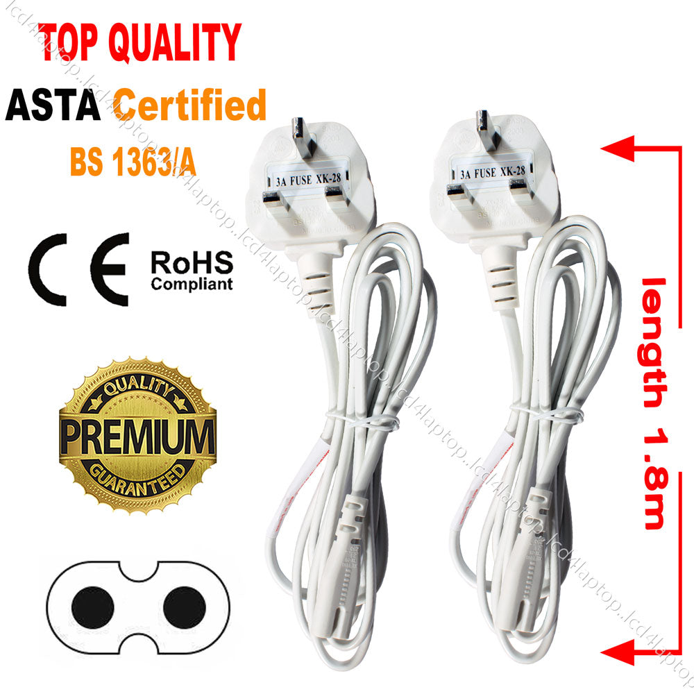 1.8m C7 Fig 8 Power Cord, UK 3 Pin Mains Plug to Figure 8 Cable Lead 1/2/3/4/5/10/25/50/100PCS For Laptop Adapter,Printer,  Scanner & Playstation etc 3A Fuse - Lcd4Laptop