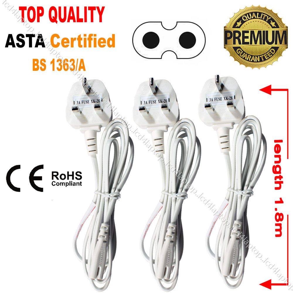 1.8m C7 Fig 8 Power Cord, UK 3 Pin Mains Plug to Figure 8 Cable Lead 1/2/3/4/5/10/25/50/100PCS For Laptop Adapter,Printer,  Scanner & Playstation etc 3A Fuse - Lcd4Laptop