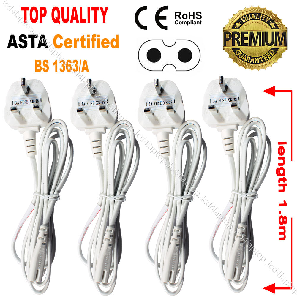 1.8m C7 Fig 8 Power Cord, UK 3 Pin Mains Plug to Figure 8 Cable Lead 1/2/3/4/5/10/25/50/100PCS For Laptop Adapter,Printer,  Scanner & Playstation etc 3A Fuse - Lcd4Laptop