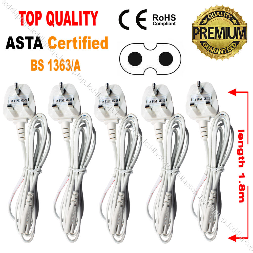 1.8m C7 Fig 8 Power Cord, UK 3 Pin Mains Plug to Figure 8 Cable Lead 1/2/3/4/5/10/25/50/100PCS For Laptop Adapter,Printer,  Scanner & Playstation etc 3A Fuse - Lcd4Laptop