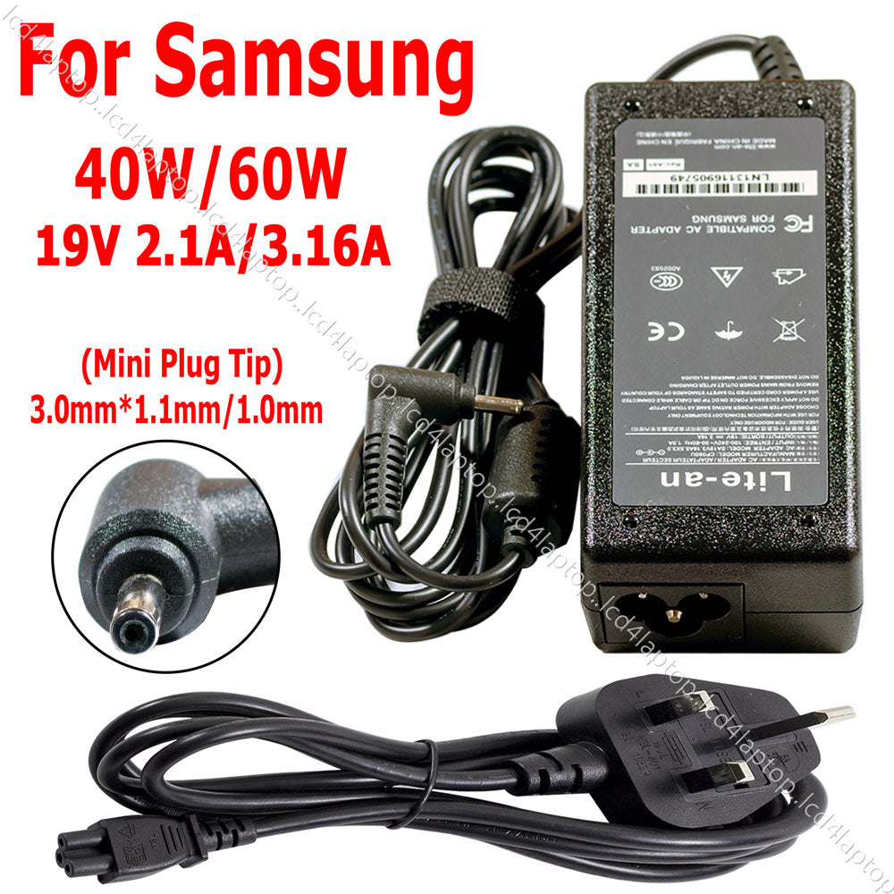 For Samsung 40W/60W 3.0*1.1mm/1.0mm Laptop AC Adapter Charger PSU - Lcd4Laptop