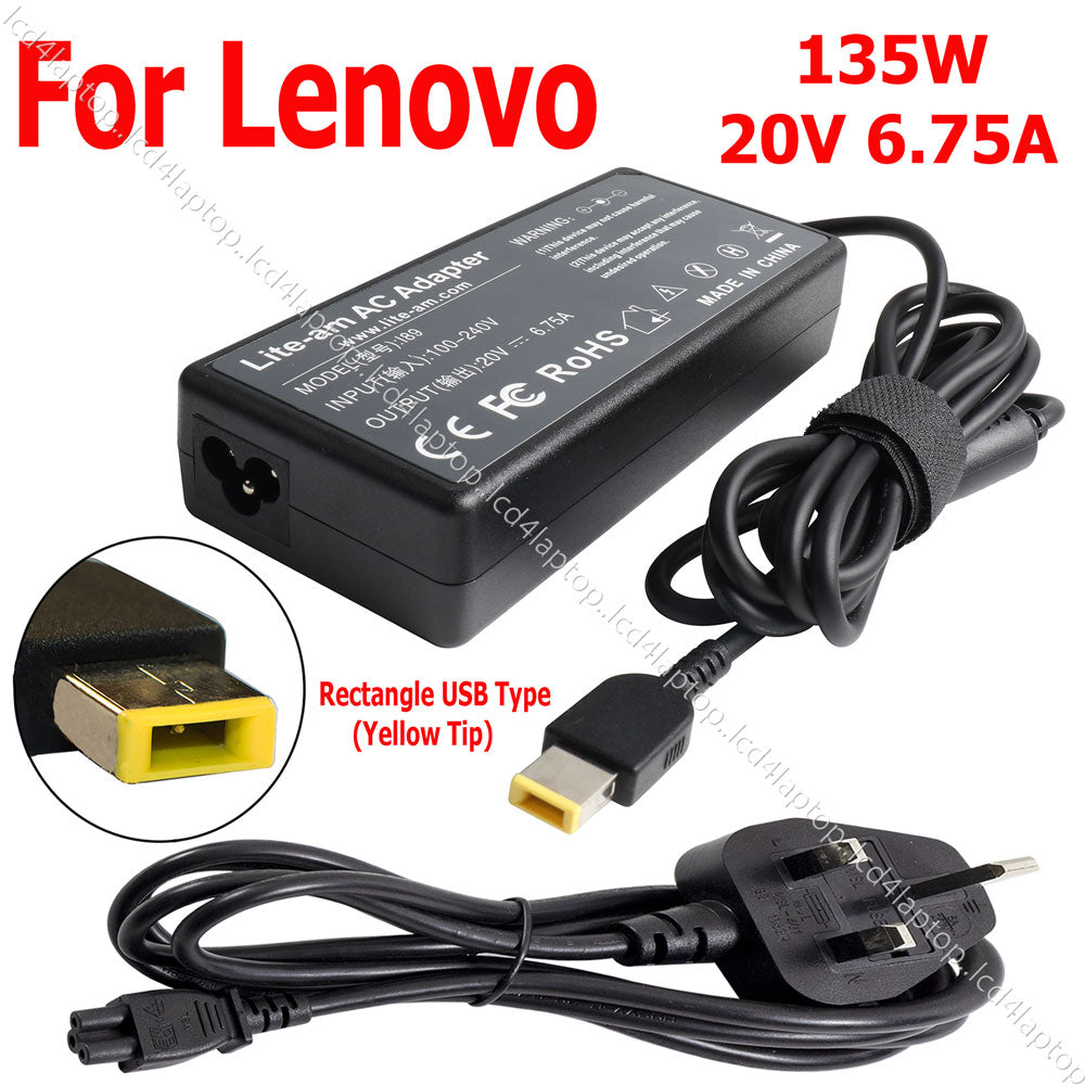 For Lenovo 135W 20V 6.75A USB Type Tip Laptop AC Adapter Charger PSU - Lcd4Laptop