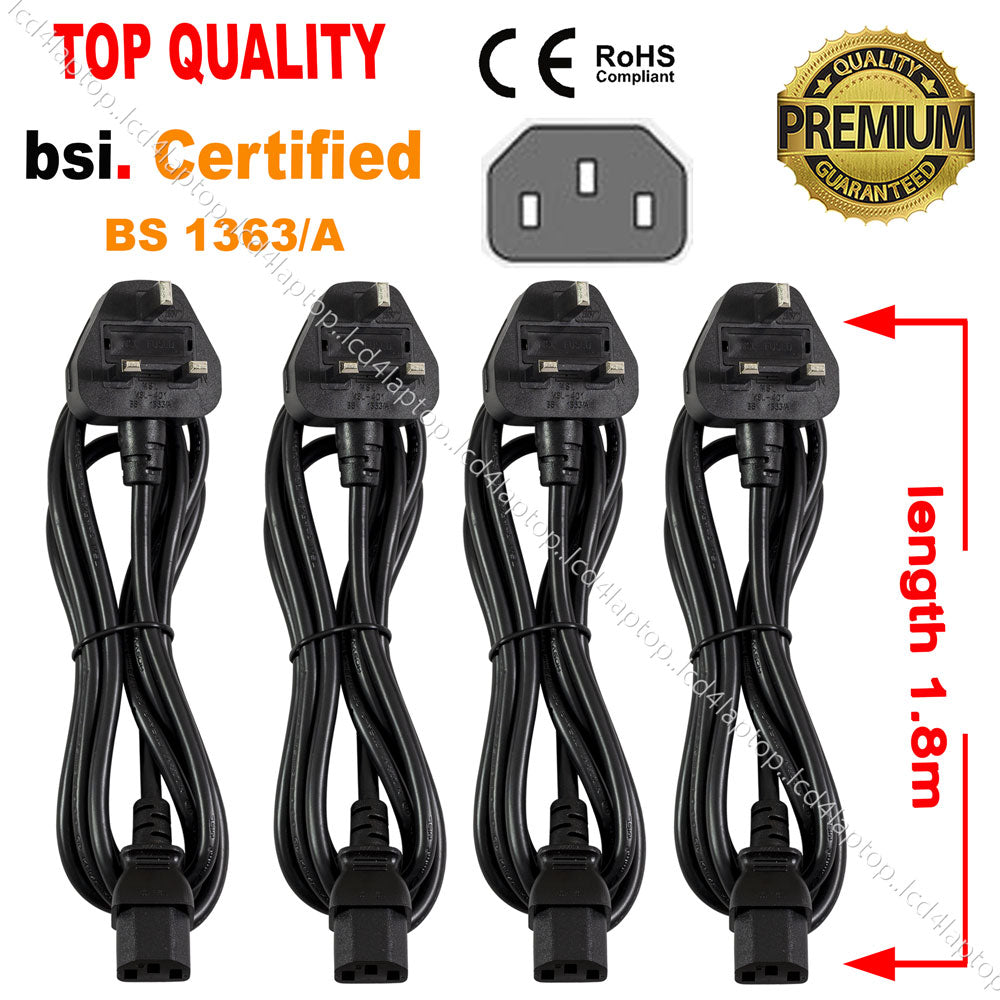 1.8m UK Kettle Lead, C13 Power Cord to UK 3 Pin Mains Power Lead Cable 1/2/3/4/5/10/25/50/100PCS For PC Power Supplies (ATX PSU), Monitors, Printers, Scanners, TV Samsung LG Sony Philips TV, Laptop Adapter Charger, XBox 5A Fuse - Lcd4Laptop