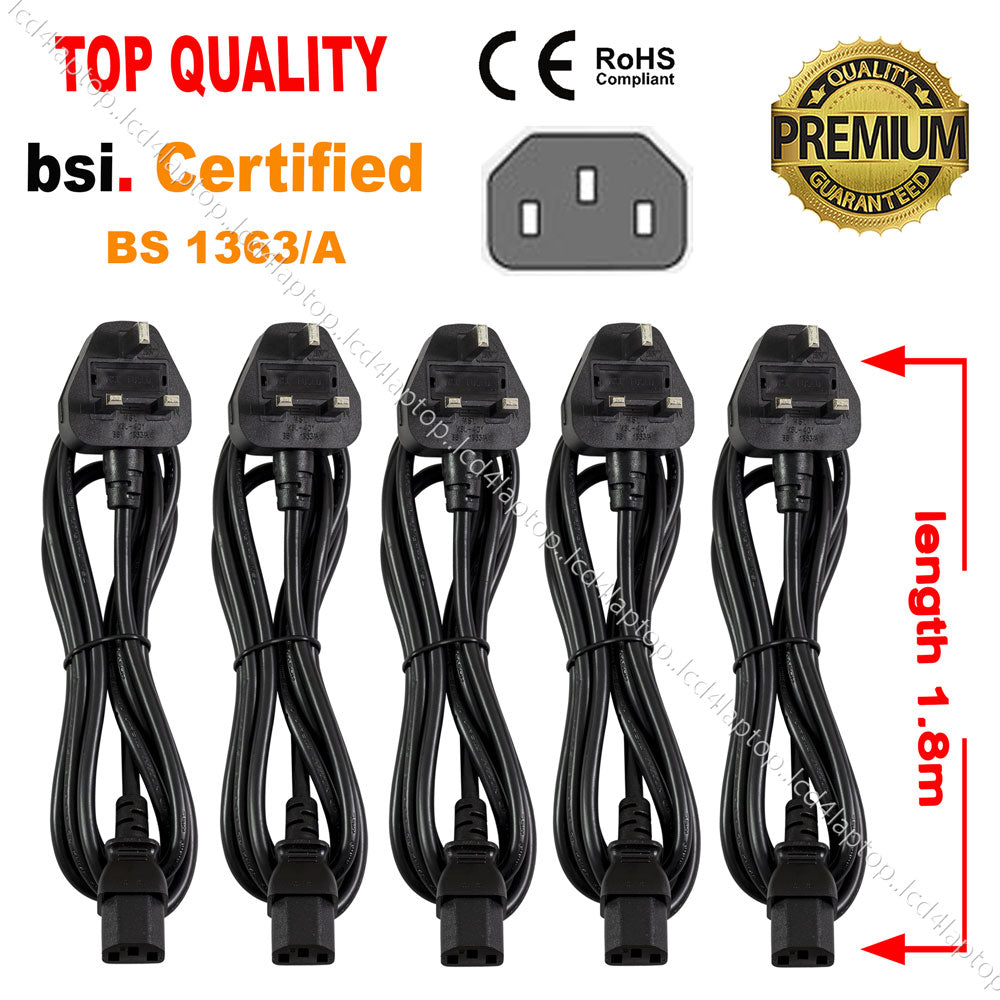 1.8m UK Kettle Lead, C13 Power Cord to UK 3 Pin Mains Power Lead Cable 1/2/3/4/5/10/25/50/100PCS For PC Power Supplies (ATX PSU), Monitors, Printers, Scanners, TV Samsung LG Sony Philips TV, Laptop Adapter Charger, XBox 5A Fuse - Lcd4Laptop