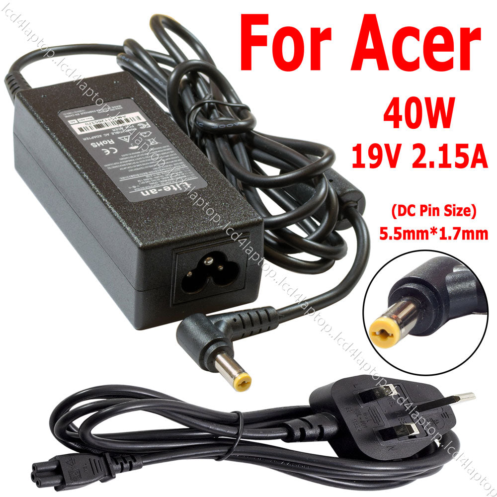 For Acer 40W 19V 2.15A 5.5*1.7mm Laptop AC Adapter Battery Charger PSU - Lcd4Laptop