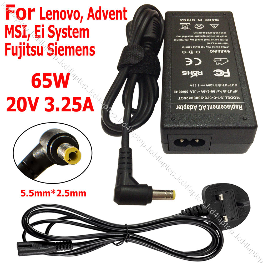 For Advent 5301 5302 Laptop AC Adapter Charger PSU 65W 20V 3.25A - Lcd4Laptop