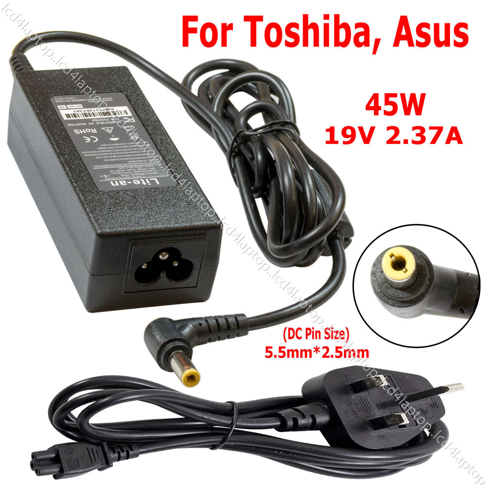 For 45W 19V 2.37A 5.5*2.5mm Laptop AC Adapter Battery Charger PSU - Lcd4Laptop