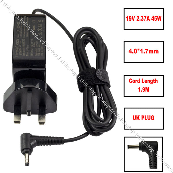 For Toshiba PA5072U-1ACA, PA5192E-1AC3 45W 19V 2.37A AC Adapter Laptop Charger PSU + UK Plug Replacement by Lite-am - Lcd4Laptop