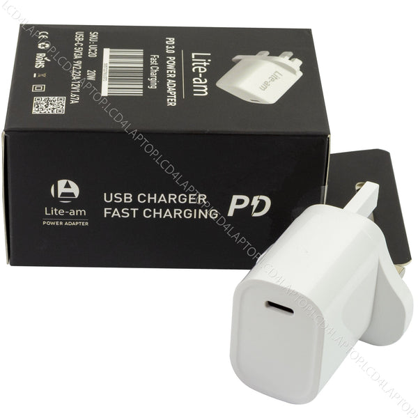 20W USB C UK Power Adapter Plug Fast Charge Charger for Apple iPhone iPad AirPod - Lcd4Laptop