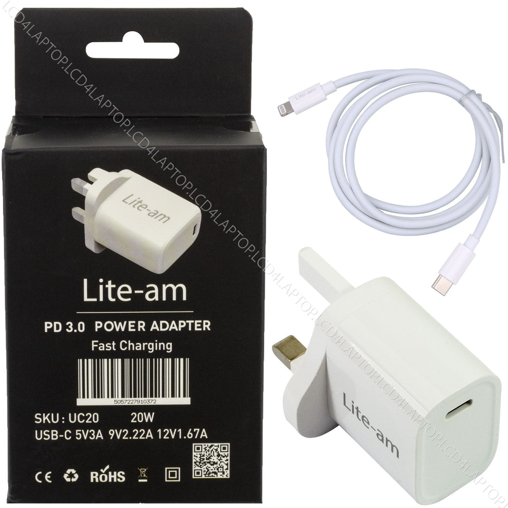 20W USB C UK Power Adapter Plug Fast Charge Charger for Apple iPhone iPad AirPod - Lcd4Laptop