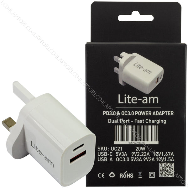 USB C Charger AC Adapter Power Supply Fast Charge 20W PSU For Apple iPhone iPad - Lcd4Laptop
