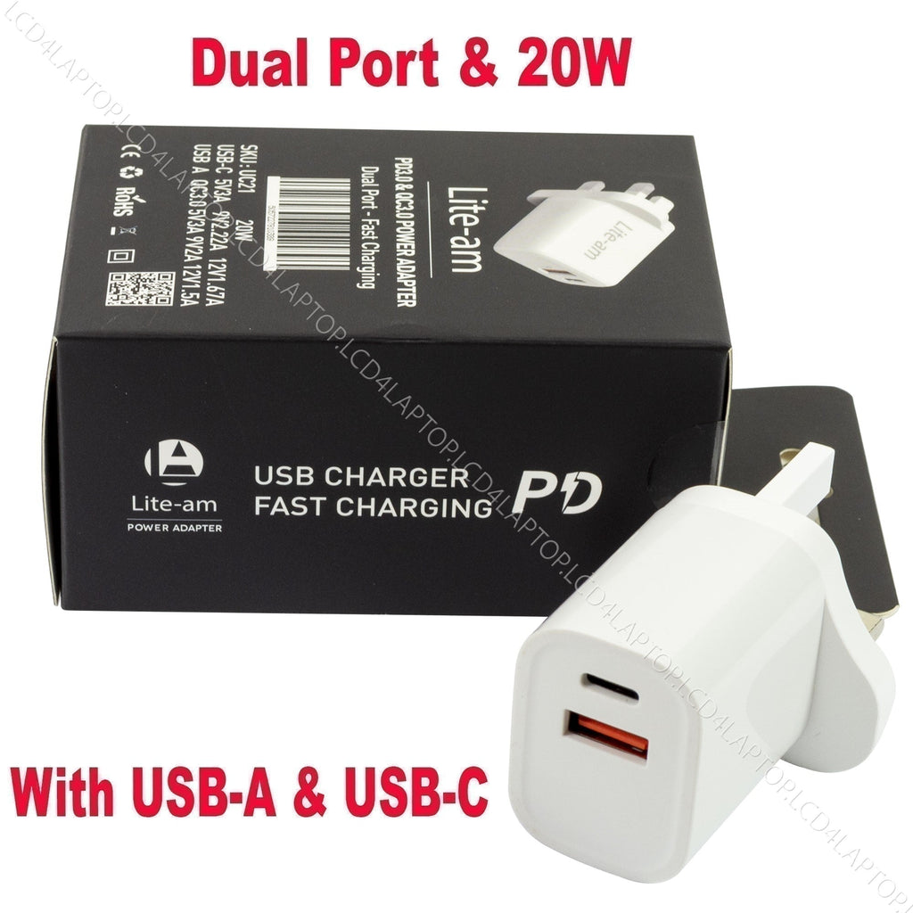 USB C Charger AC Adapter Power Supply Fast Charge 20W PSU For Apple iPhone iPad - Lcd4Laptop