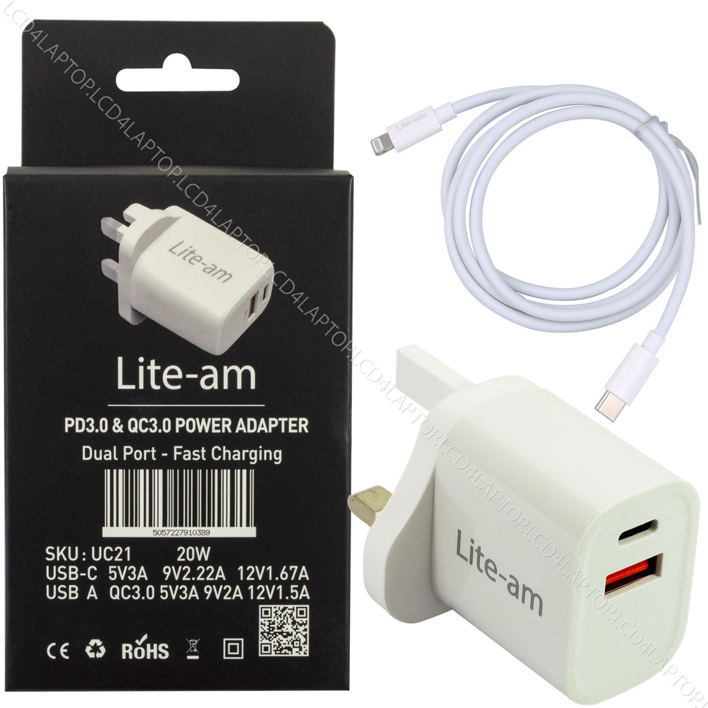 USB C Charger AC Adapter Power Supply Fast Charge 20W PSU For Apple iPhone iPad - Lcd4Laptop