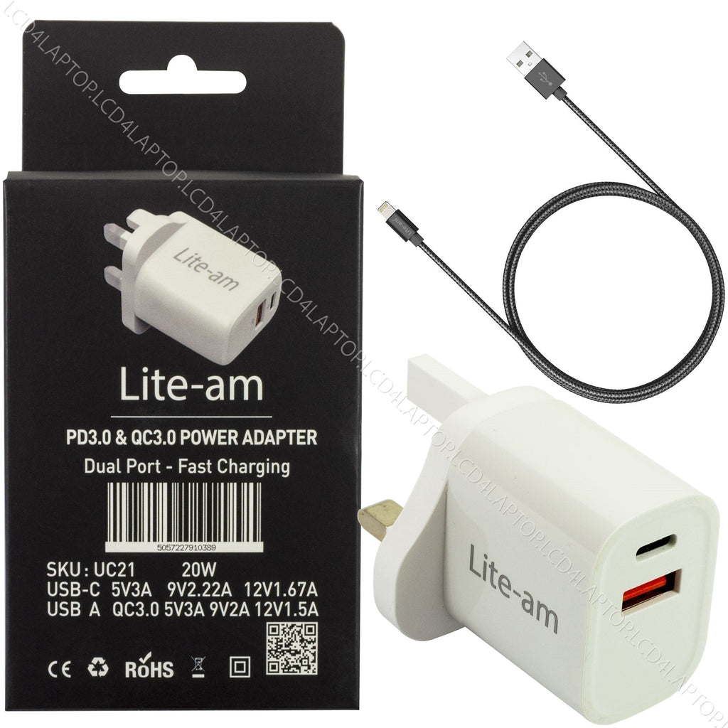 USB C Charger AC Adapter Power Supply Fast Charge 20W PSU For Apple iPhone iPad - Lcd4Laptop