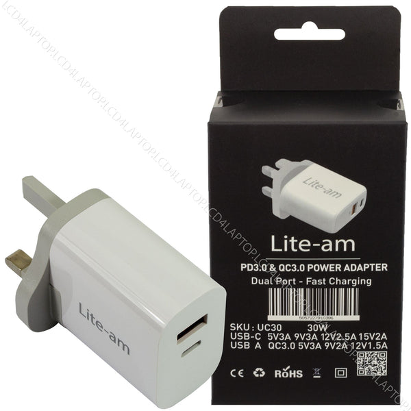 30W USB C UK Power Adapter Plug Fast Charge Charger for Apple iPhone iPad AirPod - Lcd4Laptop