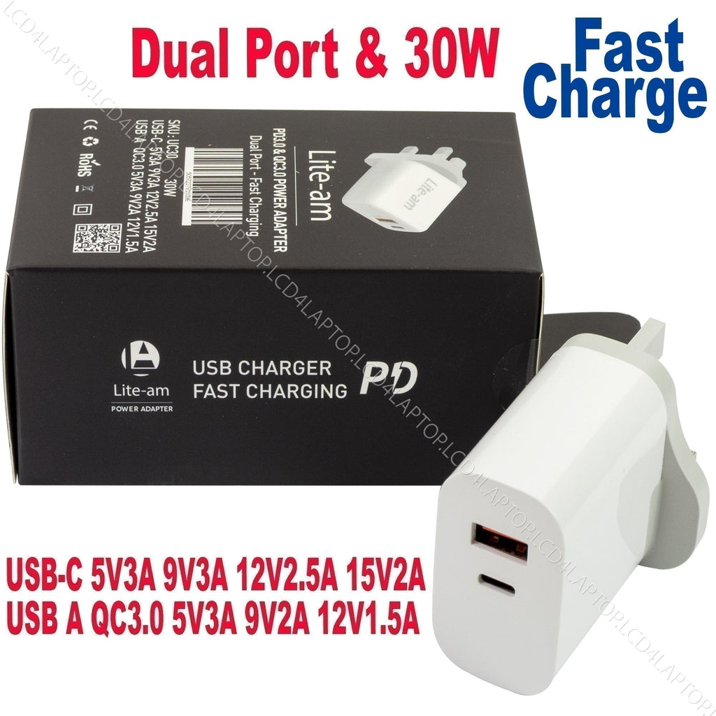 30W USB C UK Power Adapter Plug Fast Charge Charger for Apple iPhone iPad AirPod - Lcd4Laptop