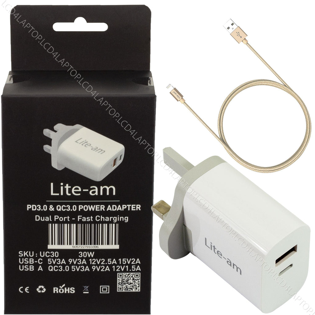 30W USB C UK Power Adapter Plug Fast Charge Charger for Apple iPhone iPad AirPod - Lcd4Laptop