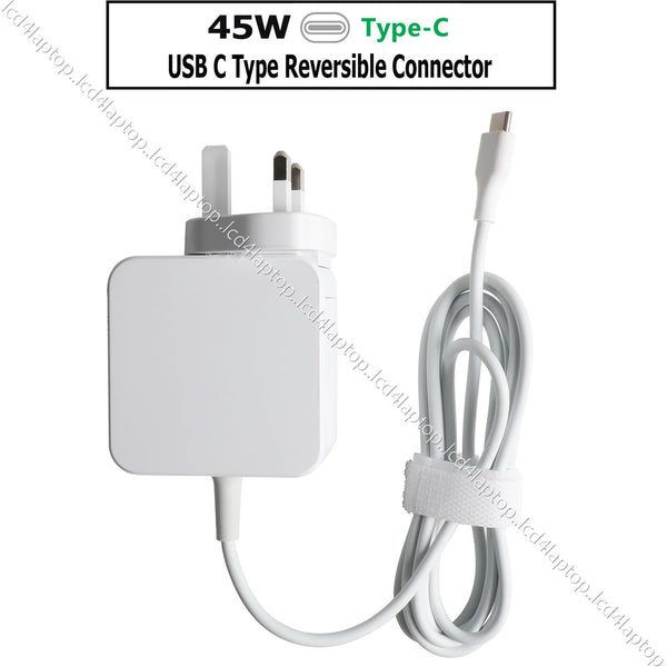 45W USB-C Replacement AC Adapter Battery Charger Auto 5V 9V 12V 15V 20V PSU Power Adapter White - Lcd4Laptop