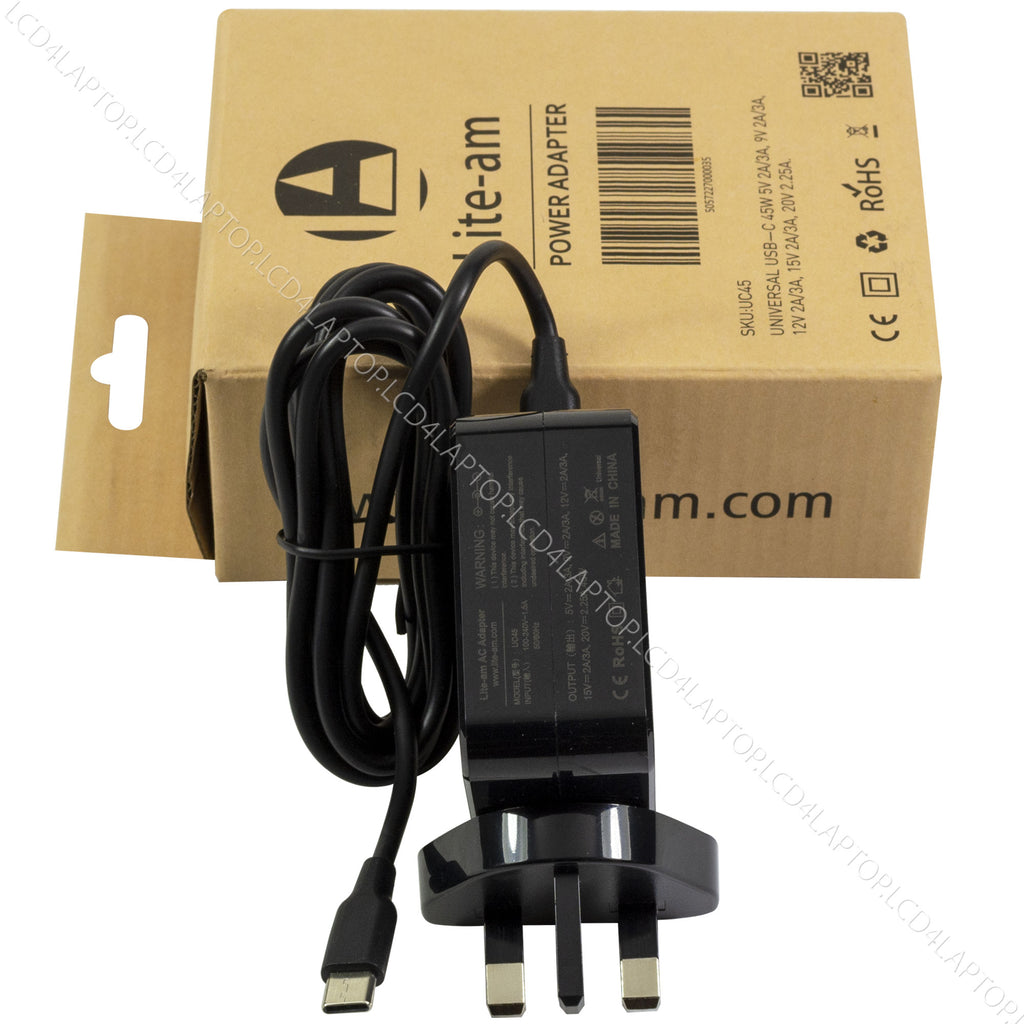 For Chromebook 13 G1 ENERGY STAR USB-C 45W AC Adapter Charger + UK Plug Replacement by Lite-am - Lcd4Laptop