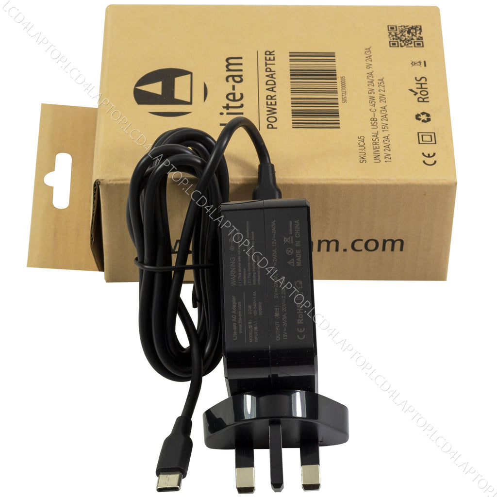 For Lenovo N Series N23 Yoga Chromebook USB-C 45W AC Adapter Charger + UK Plug Replacement by Lite-am - Lcd4Laptop