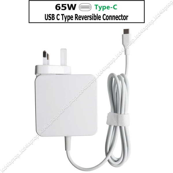 65W USB-C Replacement AC Adapter Battery Charger Auto 5V 9V 12V 14.5V 15V 20V 20.3V PSU Power Adapter White - Lcd4Laptop