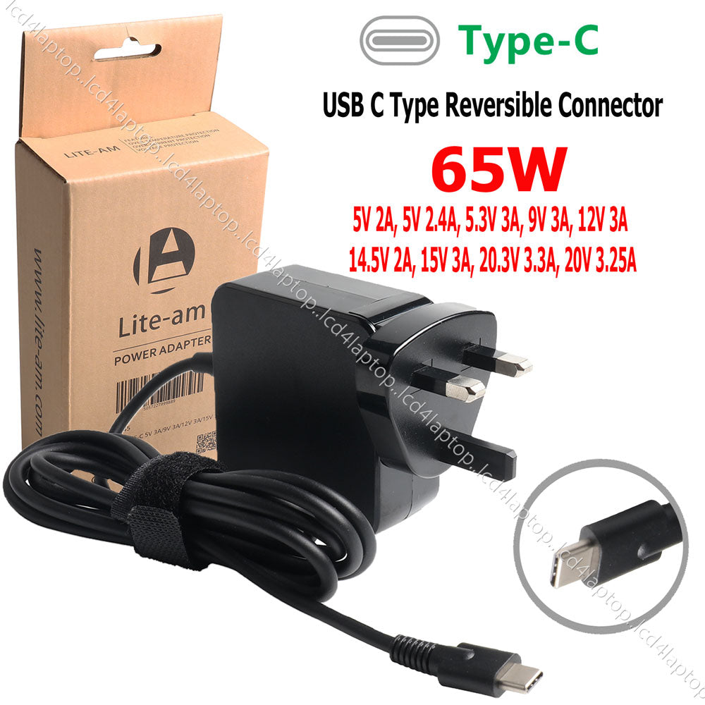 For Dell 8XTW5 08XTW5 ADP-30CD BA USB-C 65W AC Adapter Charger + UK Plug Replacement by Lite-am - Lcd4Laptop