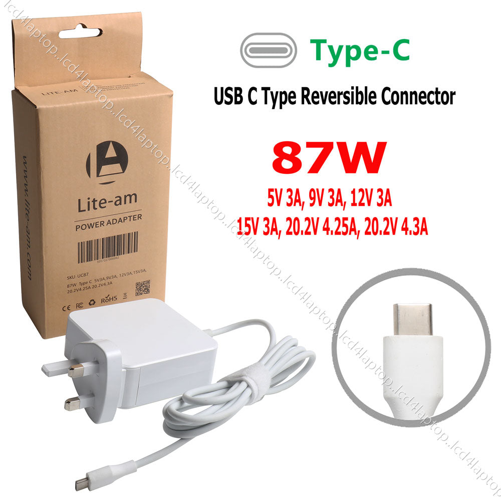 For Google PixelBook USB-C 87W Laptop AC Adapter Charger + UK Plug Replacement by Lite-am - Lcd4Laptop