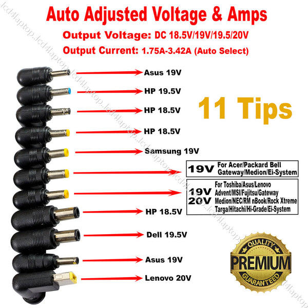 65W Universal 11-Tips Auto Detect Voltage & Amps AC Adapter Charger For Laptop Notebook - Lcd4Laptop